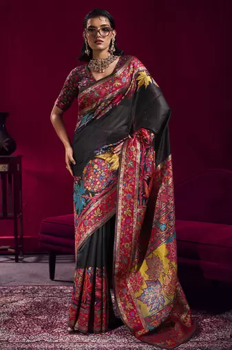 Black modal pashmina handloom weaving saree