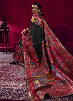 Black modal pashmina handloom weaving saree 2