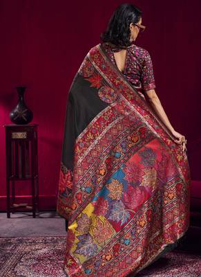 Black modal pashmina handloom weaving saree 3