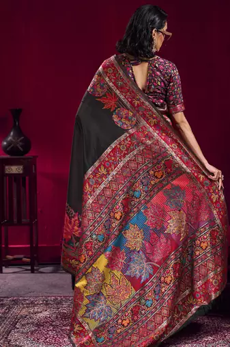 Black modal pashmina handloom weaving saree