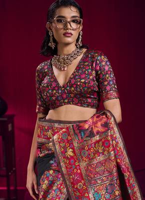 Black modal pashmina handloom weaving saree 4