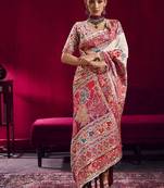 Off white modal pashmina handloom weaving saree