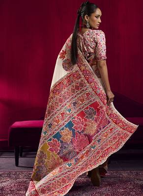 Off white modal pashmina handloom weaving saree 3