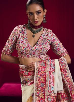 Off white modal pashmina handloom weaving saree 4