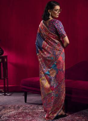 Navy blue modal pashmina handloom weaving saree 2