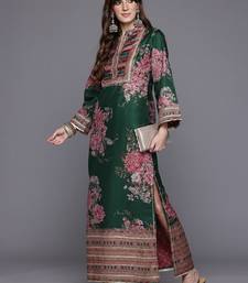 Green printed art silk long kurtis