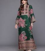 Green printed art silk long kurtis