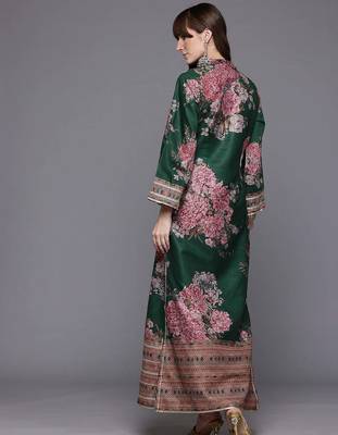 Green printed art silk long kurtis 5