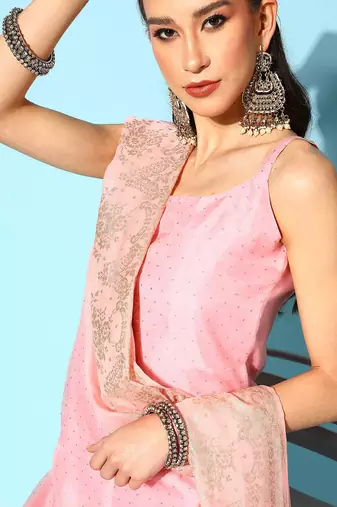 Pastel pink printed organza kurta sets