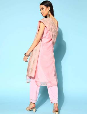 Pastel pink printed organza kurta sets 5