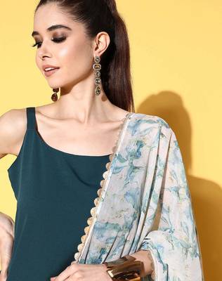 Green solid poly crepe kurta sets 2