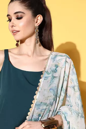 Green solid poly crepe kurta sets