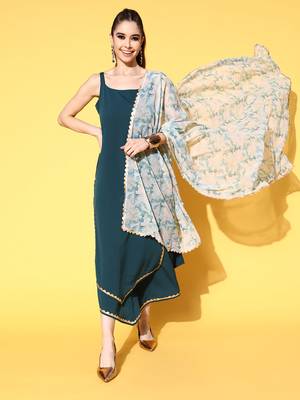 Green solid poly crepe kurta sets 3