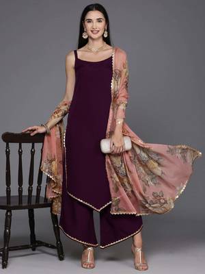 Burgundy solid poly crepe kurta sets 1