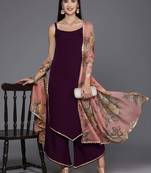 Burgundy solid poly crepe kurta sets