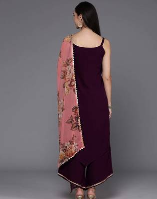 Burgundy solid poly crepe kurta sets 2