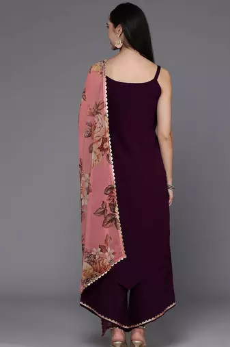 Burgundy solid poly crepe kurta sets