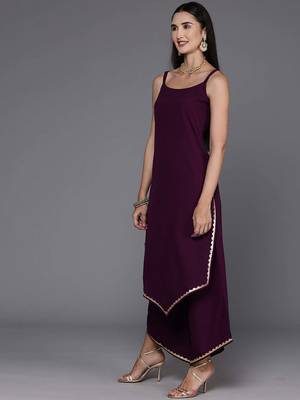 Burgundy solid poly crepe kurta sets 3