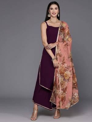 Burgundy solid poly crepe kurta sets 4