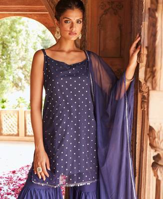 Navy blue printed poly crepe kurta sets 2