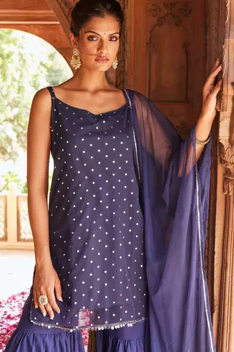 Navy blue printed poly crepe kurta sets