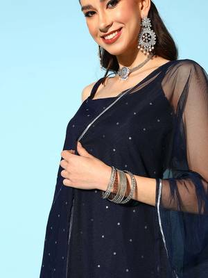 Navy blue printed poly crepe kurta sets 5