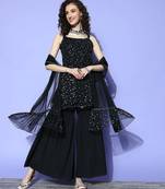 Black solid net kurta sets