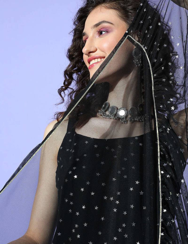 Black solid net kurta sets