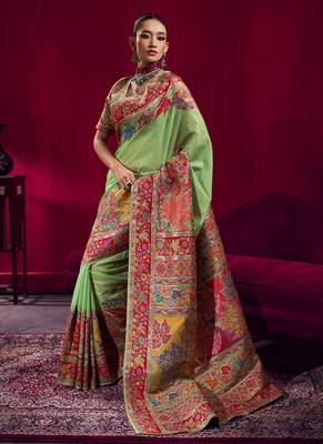 Pista modal pashmina handloom weaving saree 1