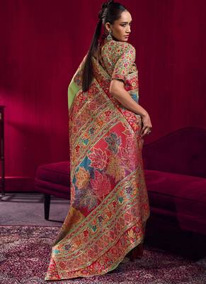 Pista modal pashmina handloom weaving saree 2
