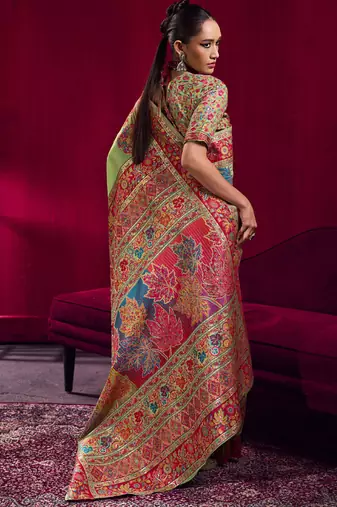 Pista modal pashmina handloom weaving saree