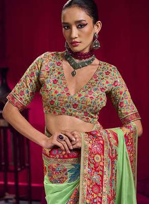 Pista modal pashmina handloom weaving saree 3