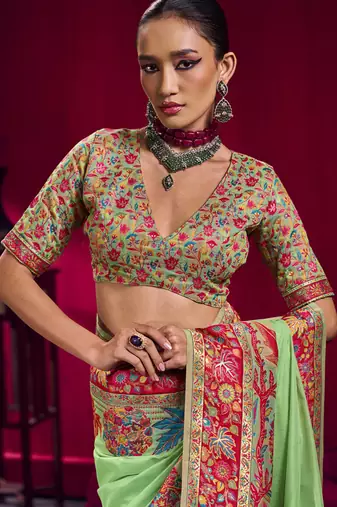 Pista modal pashmina handloom weaving saree