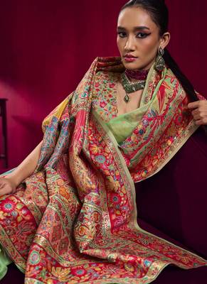 Pista modal pashmina handloom weaving saree 4