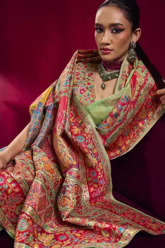 Pista modal pashmina handloom weaving saree
