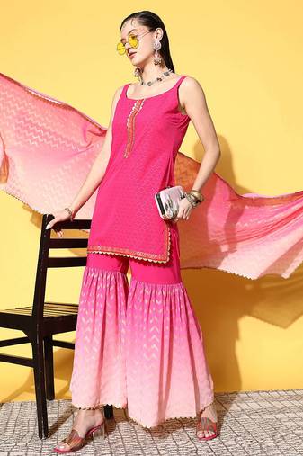 Pink printed poly crepe kurta sets