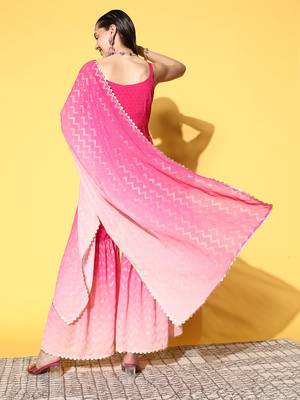 Pink printed poly crepe kurta sets 3
