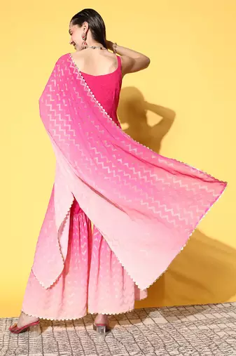 Pink printed poly crepe kurta sets