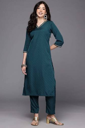 Green printed poly crepe kurta sets