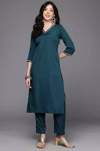 Green printed poly crepe kurta sets