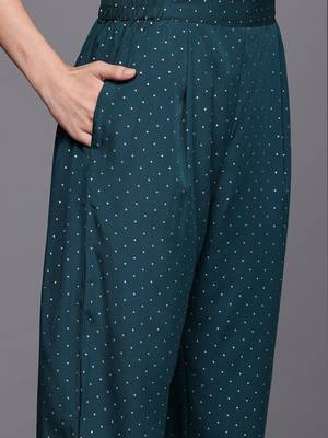 Green printed poly crepe kurta sets 3