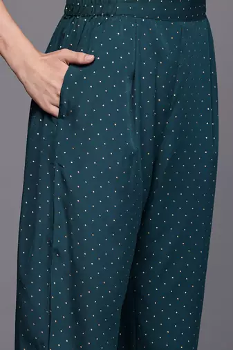 Green printed poly crepe kurta sets