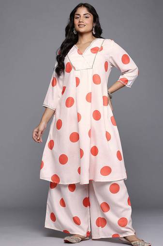 Off white printed cotton blend kurta sets