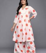 Off white printed cotton blend kurta sets