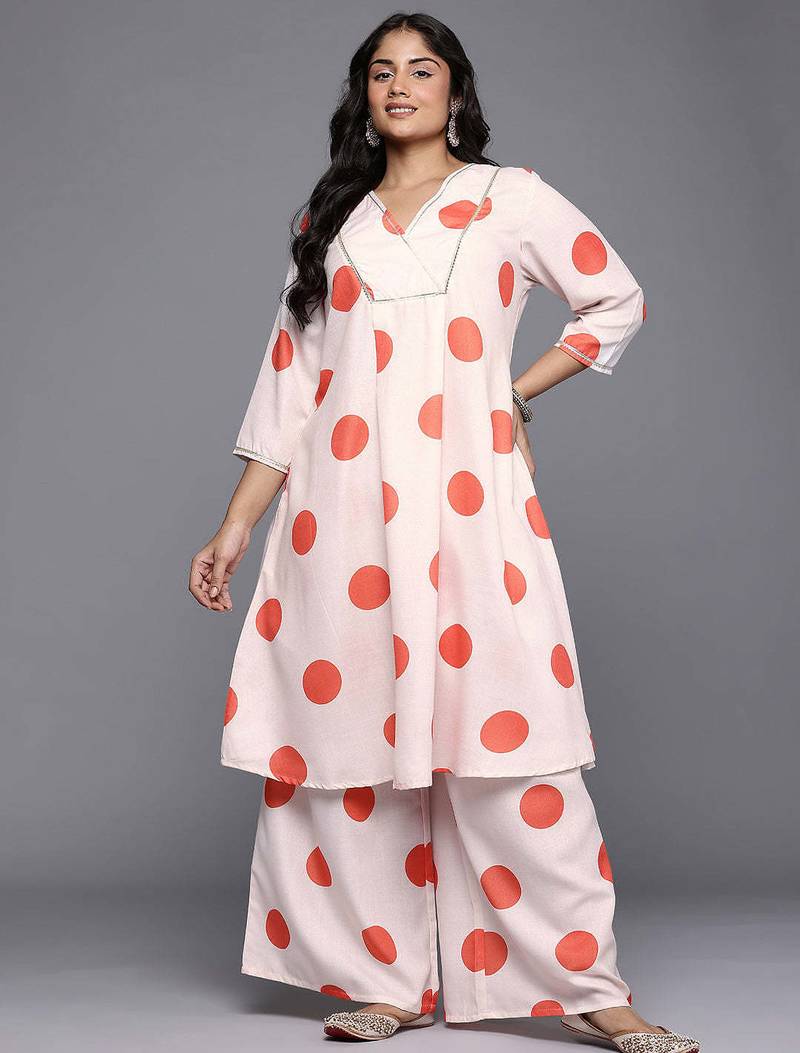 Off white printed cotton blend kurta sets