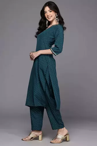 Green printed poly crepe kurta sets