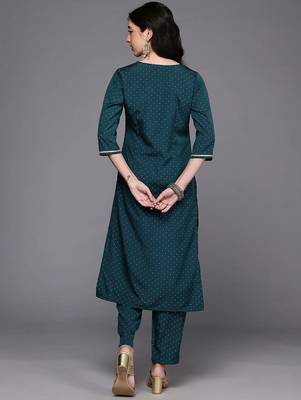 Green printed poly crepe kurta sets 5