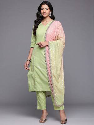 Green printed pure cotton kurta sets 1