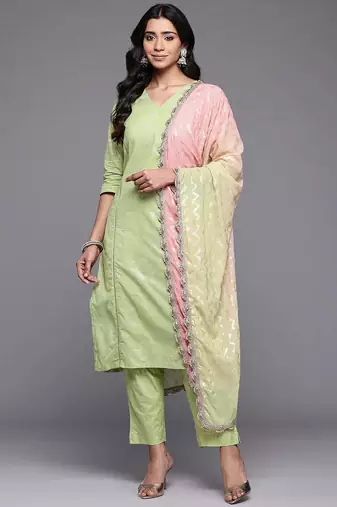 Green printed pure cotton kurta sets