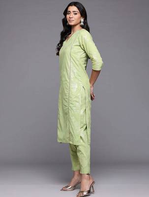 Green printed pure cotton kurta sets 3